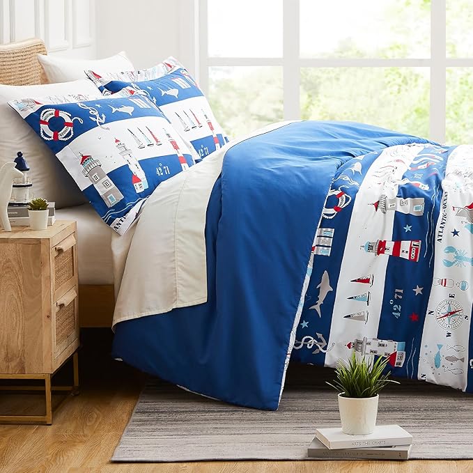 Southshore Fine Living, Inc. 3-Piece California King Size Comforter Set with 2 Pillow Shams, Down Alternative, Cozy Microfiber, Soft Coverlet, Bed Set King/California Size, Reversible Atlantic Blue