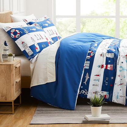 Southshore Fine Living, Inc. 3-Piece California King Size Comforter Set with 2 Pillow Shams, Down Alternative, Cozy Microfiber, Soft Coverlet, Bed Set King/California Size, Reversible Atlantic Blue