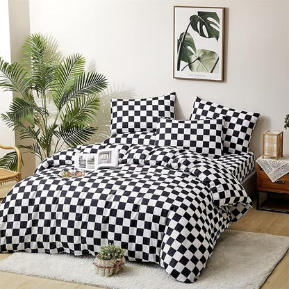 Houseri Black and White Plaid Comforter Set Twin Boys Buffalo Checkered Bedding Kids Girls Black Checkerboard Comforters Twin Size Comfy Soft Chessboard Grid Gingham Bed Dorm Quilts Blankets Twin 3PCS