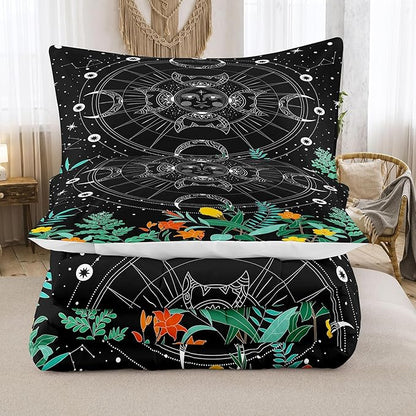 Tailor Shop Celestial Bedding King Size,Sun and Moon Bedding for Boys Girls Kids Teens,Galaxy Comforter,Gothic Comforter Witchy Comforter Boho Exotic Black Bed with 2 Pillowcases, Yh-sun and Moon 19