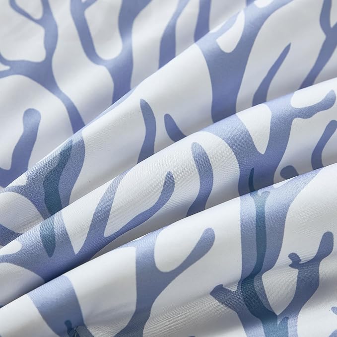WONGS BEDDING Comforter Set Queen，Coastal Beach Theme Bedding Set, 7 Pieces Ocean Nautical Seaweed & Starfish Bed in a Bag for All Season(90"×90")