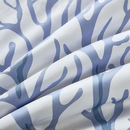 WONGS BEDDING Comforter Set Queen，Coastal Beach Theme Bedding Set, 7 Pieces Ocean Nautical Seaweed & Starfish Bed in a Bag for All Season(90"×90")