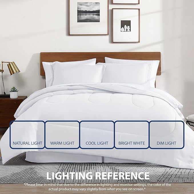 Cathay Home Basic Bedding Home Essential Ultra Soft Lightweight 8PC Wrinkle Resistant Microfiber Bed in a Bag Set (Includes Complete Sheet Set, Comforter Set & Bedskirt) - King, White