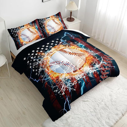Kids Baseball Comforter Sets Queen ， Bedding Sets for Kids,Sports Theme Comforter Sets All Season 1 Comforter and 2 Pillowcases