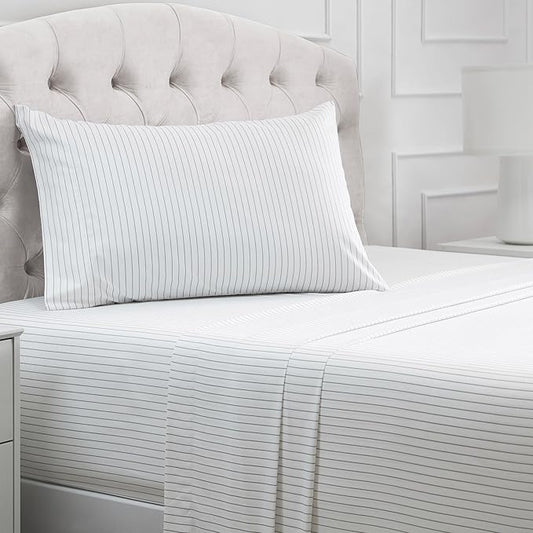 Mellanni Twin XL Sheets Set - 3 PC Iconic Collection Bedding - Hotel Luxury, Extra Soft, Cooling Bed Sheets - Wrinkle, Fade, Stain Resistant (Twin Extra Long, Pinstripe Gray)