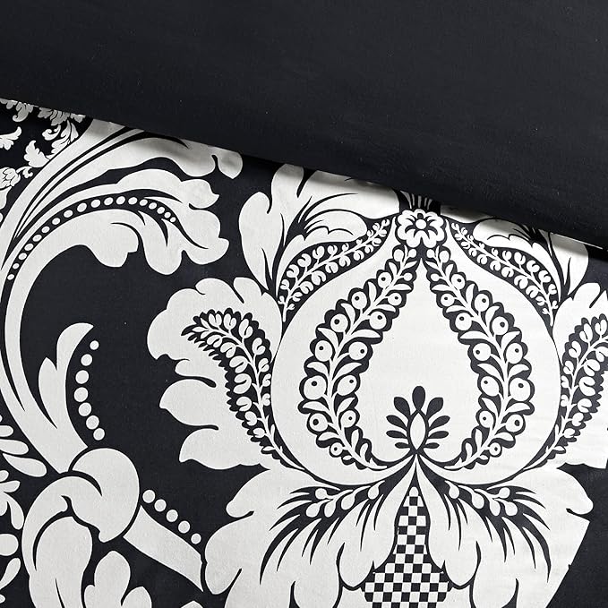 Madison Park Vienna Sateen Cotton Comforter Set, Breathable, Soft Cover, Trendy, All Season Down Alternative Cozy Bedding with Matching Shams, Queen, Black 7 Piece