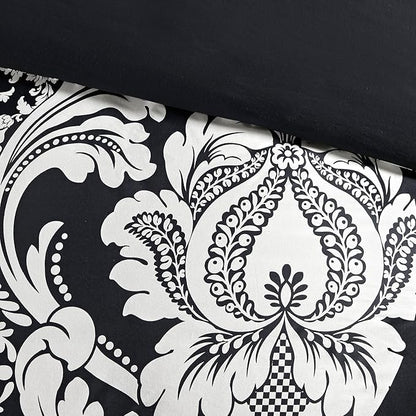Madison Park Vienna Sateen Cotton Comforter Set, Breathable, Soft Cover, Trendy, All Season Down Alternative Cozy Bedding with Matching Shams, Queen, Black 7 Piece