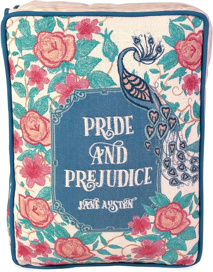 Steel Mill & Co. Book Shaped Throw Pillow, 14.5" x 10" Decorative Literary Pillow with Embroidered Cover, Printed Page Edges and Piping Detail for Mother's Day Gifting (Pride and Prejudice)