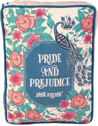 Steel Mill & Co. Book Shaped Throw Pillow, 14.5" x 10" Decorative Literary Pillow with Embroidered Cover, Printed Page Edges and Piping Detail for Mother's Day Gifting (Pride and Prejudice)