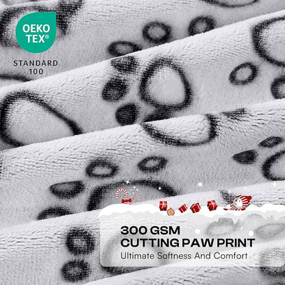 Luciphia Premium Soft Dog Blanket for Small Medium Large Dogs Washable 300GSM Fluffy Warm Fleece Puppy Cat Paw Print Pet Flannel Grey Paw L(41"x31")