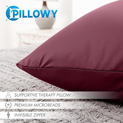 PILLOWY 24x24 Throw Pillowcase (Cover Only) -85/15 Nylon, Spandex -Luxurious, Silky, Stretchy & Soft - 1Pcs Solid Color -A Perfect Choice for Couch Chairs Sofa Bed Adult/Kids Bedroom, Burgundy-Merlot