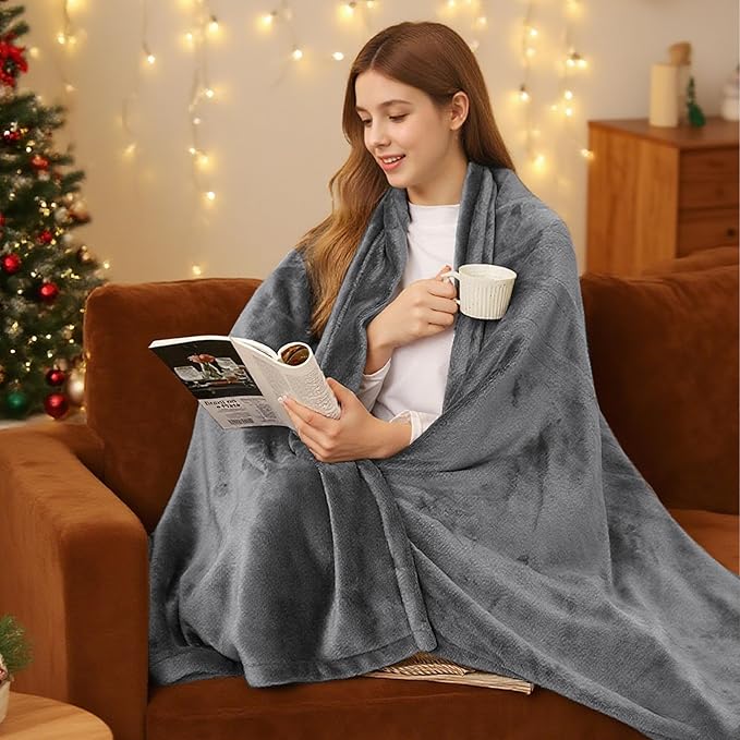 Electric Heated Blanket 72"x84" Full Size Flannel Fleece - 4 Heat Settings & 10H Auto Shut Off for Safe Overnight Use, Fast Heating, Machine Washable for Bed, Couch, Office - Light Grey