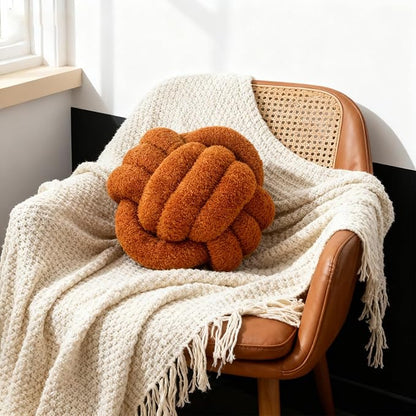 Knot Pillow Ball Plush - Decorative Throw Pillows for Bed Relieve Stress, Round Knot Cushion for Sofa Decor Pet Toy, Brown 8 inch