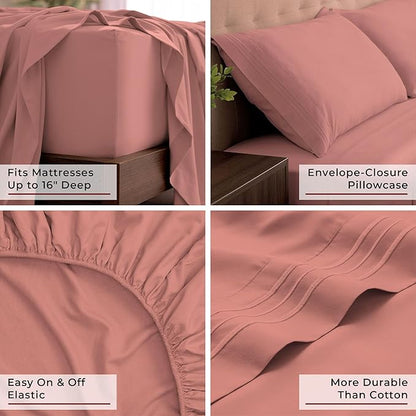 Mellanni California King Sheets Set - 4 PC Iconic Collection Bedding - Hotel Luxury, Extra Soft, Cooling Bed Sheets - Wrinkle, Fade, Stain Resistant (Cal King, Coral)