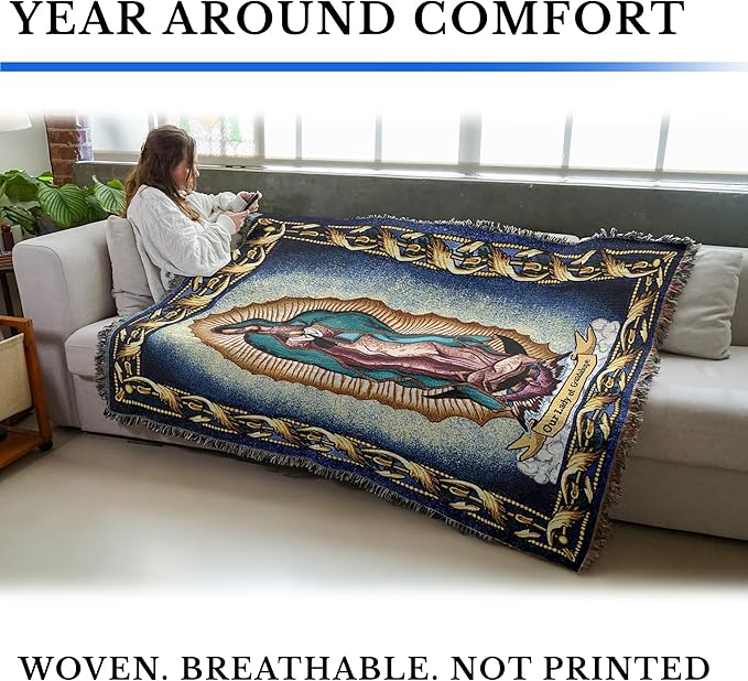 Our Lady Of Guadalupe - Nuestra Señora de Guadalupe - Catholic Mexicans Mexico - Religious Gift Tapestry Throw Woven from Cotton - Made in the USA (72x54)