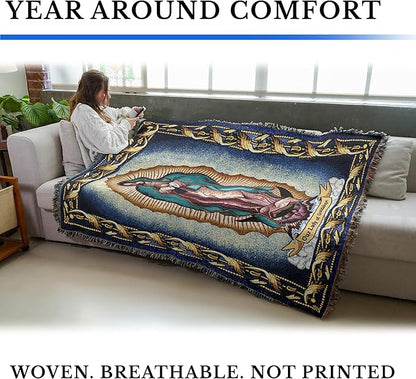 Our Lady Of Guadalupe - Nuestra Señora de Guadalupe - Catholic Mexicans Mexico - Religious Gift Tapestry Throw Woven from Cotton - Made in the USA (72x54)