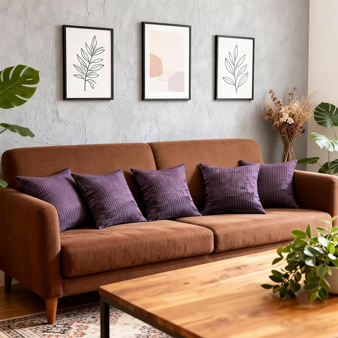 Decorative Couch Pillow Covers SofaThrow pillows with inserts included Bohemian-Style Country Cushion Cover Suitable for Beds, Sofas, Living Rooms, and Home Decor 2pack 18X18 inch.(Anemone Purple)