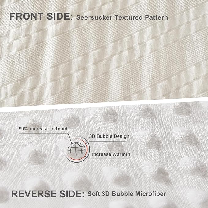 Boho Comforter Set Twin Size Striped Pleats Bohemian Seersucker Bedding Set All Season Soft Cozy 2 Pieces Quilt with 1 Pillowcase(68"X90" White)