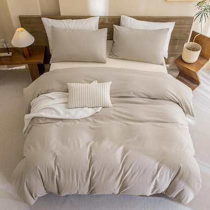 CozyTide Cotton Comforter Set Queen(90x90 Inch),3 Pieces(1 Solid Comforter and 2 Pillowcases) Soft Lightweight Linen Like Textured Fluffy Boho Bedding Set & Collections for All Season