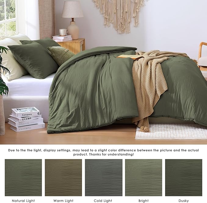 WRENSONGE Twin/Twin XL Comforter Set - 2 Pieces Olive Green Comforter Prewashed Soft Lightweight for All Seasons,Fluffy Down Alternative Twin XL Comforter with 1 Pillow Sham