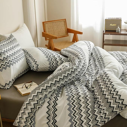 CLOTHKNOW Waves Striped Comforter Set Twin Black White Bedding Comforter Sets Black Grey White Farmhouse Comforter with 2 x Pillow Cases