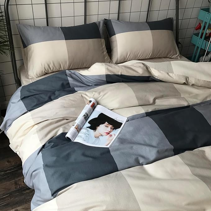 mixinni Queen Comforter Set Lightweight Modern Style Checkered Pattern Comforter for Boys Men, 1 Geometric Comforter and 2 Pillow Shams, All Season-Queen Size