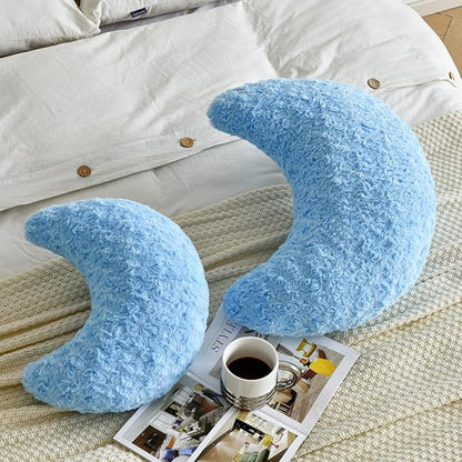 Moon Pillow, Moon Shaped Pillow with Soft Faux Fur for Couch Bed Sofa, Cute Half Moon Pillows with Room Decor for Bedroom Living Room (19 Inches, Blue)