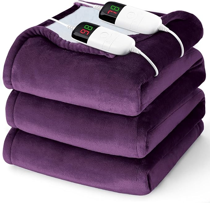 Heated Electric Blanket King Size - 90" x 100" Heating Blanket with Dual Control, 10 Heating Levels & 8 Hours Auto Off, Soft Warm Flannel Blanket, Christmas Birthday Gifts for Senior Grandma