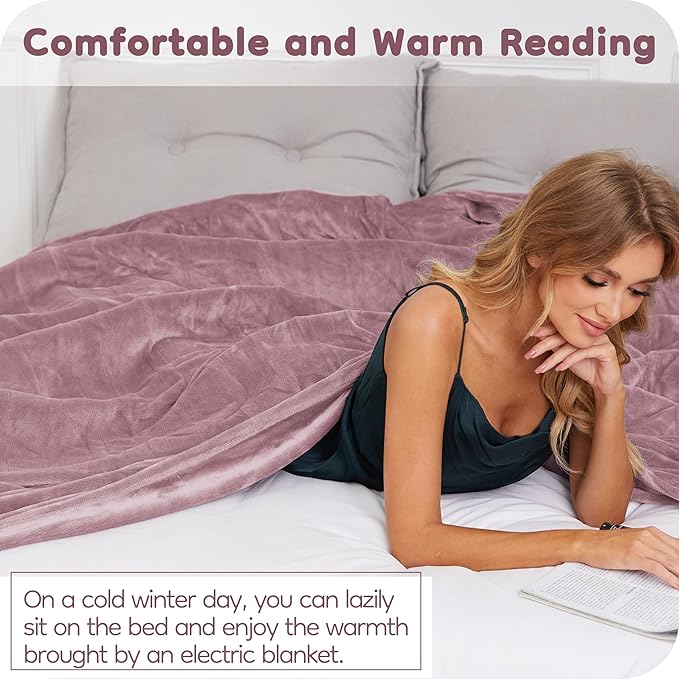 Electric Heated Blanket Queen Size 84"x90", with Dual Control Breathable & Luxurious Flannel, with 4 Heating Levels & 10 Hours Auto-Off, Fast Heating, Machine Washable, for Bedding -Purple