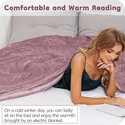 Electric Heated Blanket Queen Size 84"x90", with Dual Control Breathable & Luxurious Flannel, with 4 Heating Levels & 10 Hours Auto-Off, Fast Heating, Machine Washable, for Bedding -Purple