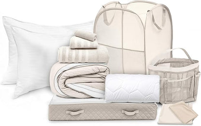Hearth & Harbor Complete Dorm Room Set, Twin XL Comforter Set, Sheet Set, Pillows, Mattress Protector, Towels and Organizers - All Dorm Accessories Included