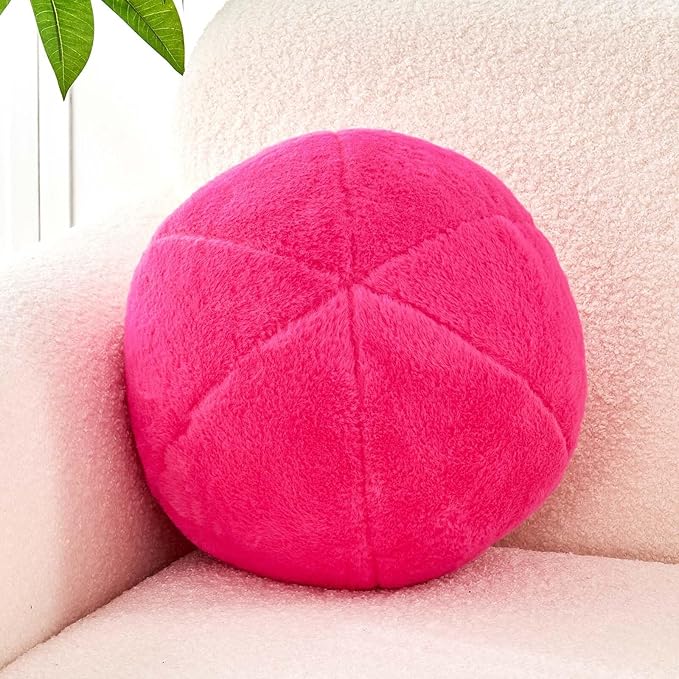 Uvvyui Hot Pink Ball Pillow, 8" Cute Mini Round Throw Pillow Faux Rabbit Fur Room Decorative Throw Pillow, Ball Shaped Pillow Plush Cushion for Couch, Sofa, Bedroom