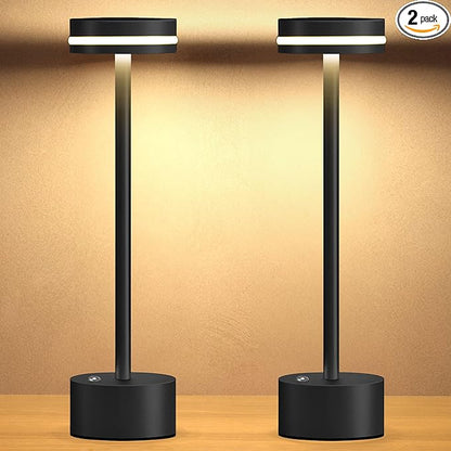 Cordless Table Lamp, Portable Rechargeable Bedside Lamp, Touch Stepless Dimmable Desk Lamp, for Home Bedroom Hotel Restaurant Bar Outdoor, 2 Set, Black