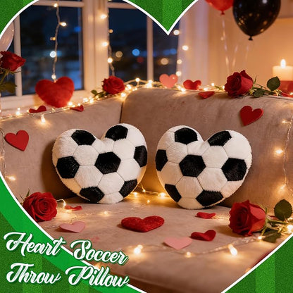 2Pcs Soccer Throw Pillow, 11 in Soft Embroidered Fluffy Soccer Pillow, Stuffed Plush Heart Shape Soccer Pillow for Bedrooom Couch Bed Decoration, Gift for Soccer Lover Player Team