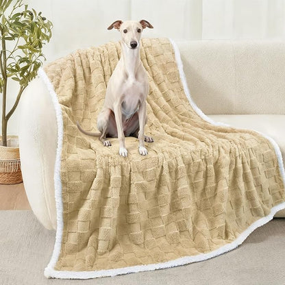 Luciphia Waterproof Dog Blanket for Large Dogs Washable Soft Sherpa Fleece Cat Blankets with 3D Jacquard Cozy Calming Reversible Bed Couch Protector Furniture Protection, Beige White, 65x57 inch