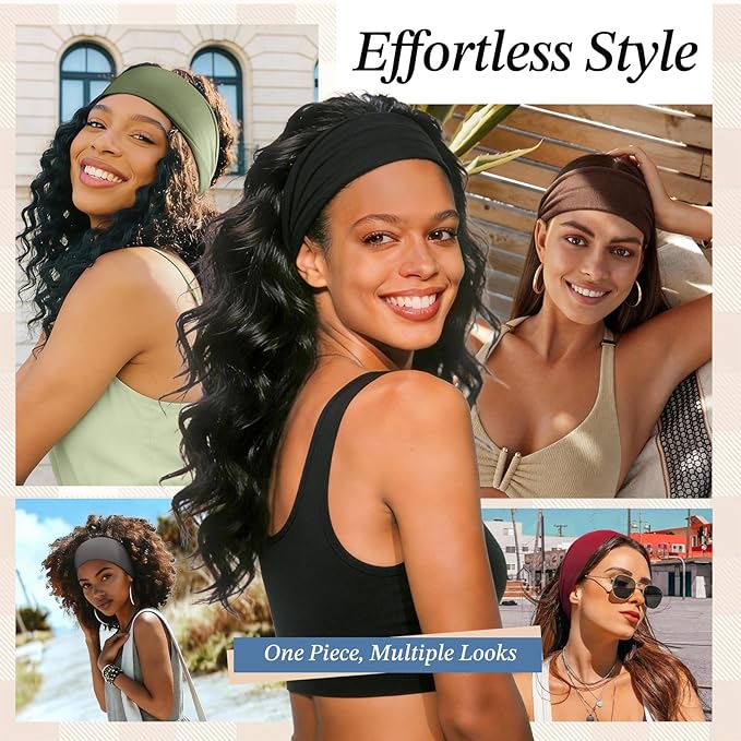 Headbands for Women, 8 Pack Non-Slip Moisture Wicking Sports Wide Head Bands, Stretchy Elastic Fabric, Multiple Colors Securing Hair for Fashion, Sports, Yoga, Running, Daily Life