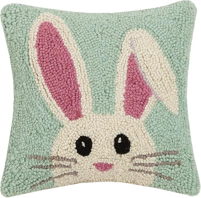 Peking Handicraft 30JES1739C10SQ Hello Easter Bunny Hook Pillow, 10-inch Square, Wool and Cotton