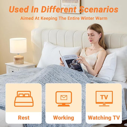 Heated Blanket Heated Twin, Electric Blanket 62"x84" Heating Blanket with 8 Hours Auto Off 10 Fast Heating Levels Machine Washable Sherpa Heated Blanket with Overheating Protection