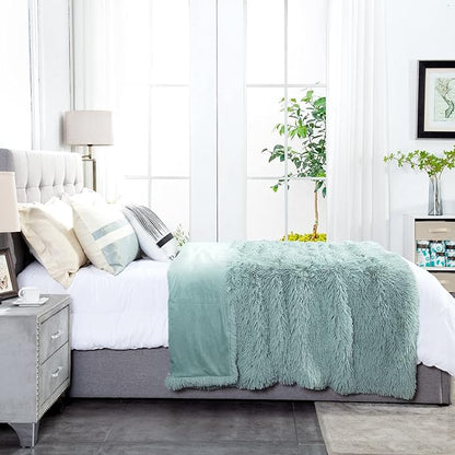 JONIYEAR Oversized Decorative Fluffy Faux Fur Throw Blanket Twin Size 60" x 71", Soft Luxury Lightweight Furry Blankets, Accent Cozy Shaggy Plush Thick Warm Fuzzy Blankets for Winter Bed Couch, Aqua