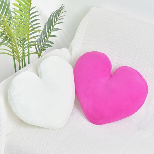 2 Pcs Heart Pillow Decorative Throw Pillows 16-inch Cute Soft Fluffy Heart Shaped Pillows for Bed Couch Sofa Bedroom Living Room Decor Aesthetic (White & Hot Pink, 16"x13.78")