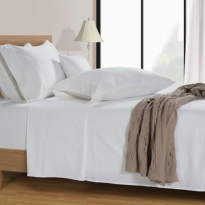 LANE LINEN 600 Thread Count 100% Cotton White Twin XL Sheets Set, Soft & Comfy Bedding Set Perfect for Hospital Beds, Mercerized Cotton, Fully Elasticized Silky Soft Cotton White Sheets Twin XL