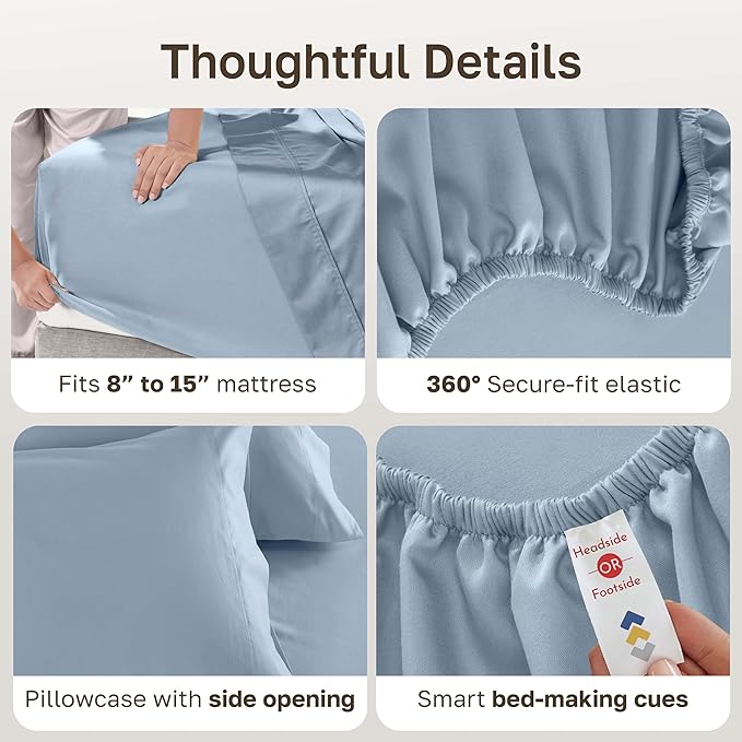 California Design Den Luxury Twin XL Sheet Set - 100% Cotton, 600 Thread Count Deep Pocket XL Twin Sheets, Soft Hotel-Quality Bedding with Sateen Weave - Blue