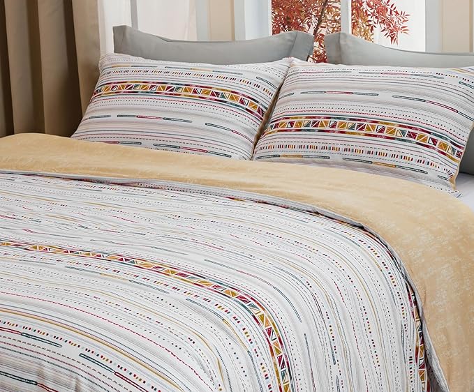 SLEEPBELLA Comforter King Size, 600 Thread Count Cotton Yellow Boho Pattern Light Yellow Reversible Comforter Set,Down Alternative Bedding Set 3Pcs(King, Yellow Boho)