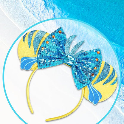 Mouse Ear Headbands,Sparkle Mouse Ears Headband for Women Girls Cartoon Princess Costume Cosplay Decoration (Flounder)
