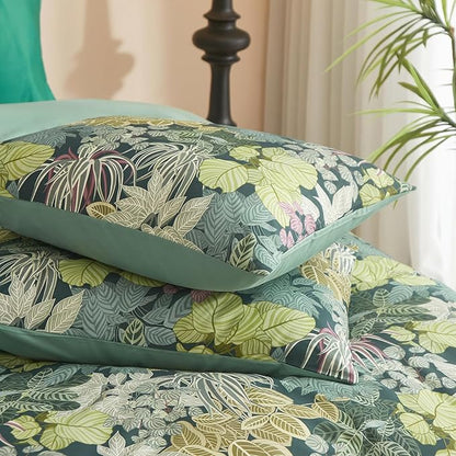HighBuy Luxury Soft Comforter Set King Size Topical Green Leaves Cottagecore Comforter Set Fluffy Aesthetic Bedding Comforter Modern Style with 2 Pillowcases for Women Men