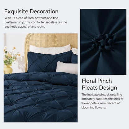 BEDELITE Navy Twin Comforter Set - 2 Peices Boho Pintuck Bedding Comforter Sets, Lightweight Soft & Warm Twin Bedding Sets with 1 Pillowcase for All Season