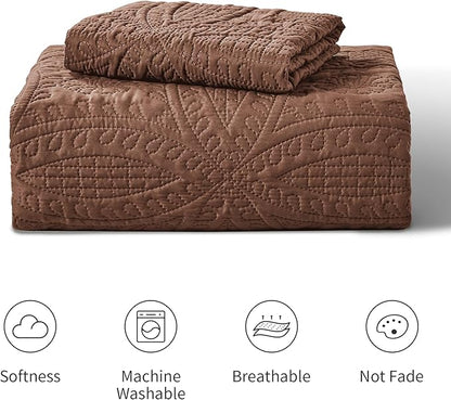 Love's cabin Twin Quilt Set Brown Bedspreads Bedding Set - Soft Bed Lightweight Bedspread Comforter - Modern Style Coin Pattern Coverlet for All Season - 2 Pieces (1 Quilt, 1 Pillow Sham)