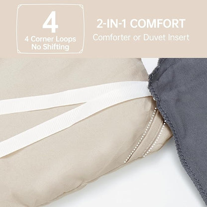 MUXHOMO Full Comforter Sets, All Season Ultra Soft Down Alternative Bedding - 3 Piece Lightweight Bed Set Includes 1 Comforter (82"x86") and 2 Pillow Shams (20"x26"), Linen