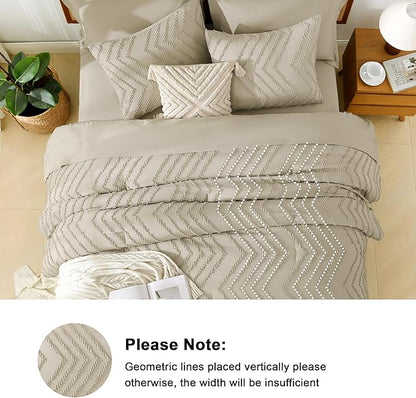 Litanika Light Hazel California King Size Comforter Set with Sheets - 7 Pieces Bed in a Bag California King Boho Tufted Complete Bedding Sets with Comforter, Sheets, Pillowcases & Shams