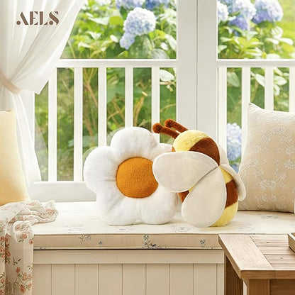 AELS Bumble Bee & Flower Shaped Throw Pillows, Cute Decorative Pillow Set of 2, Summer & Bee Decor for Kids' Rooms, Living Room, Bedroom, Ideal for Cozy Home Accent